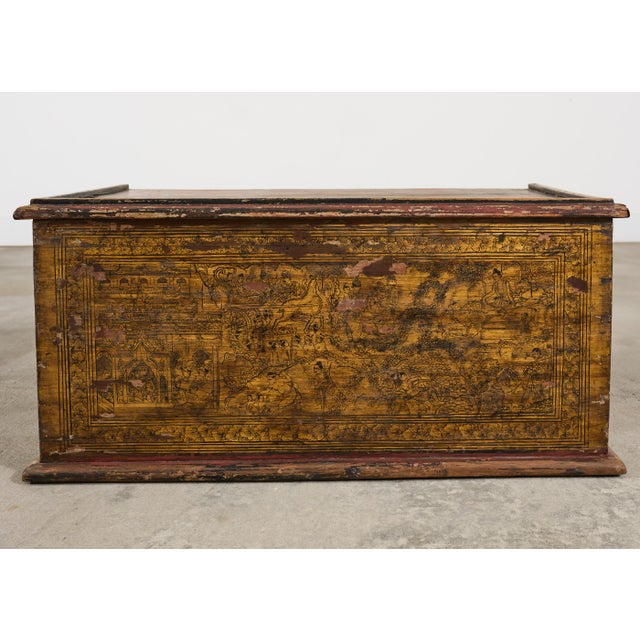 19th Century Burmese Lacquered Wooden Buddhist Trunk or Chest For Sale - Image 11 of 18