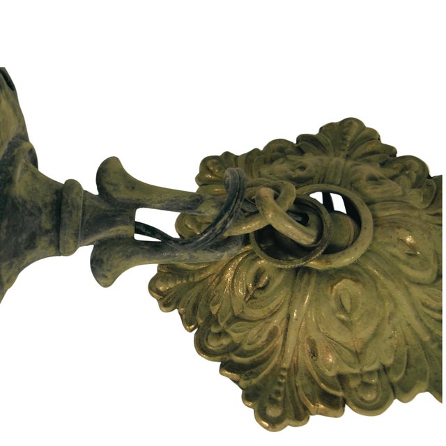 1970s Vintage 1970 L& L WMC Signed Metal Ceiling Pendant Light Fixture by Loevsky & Loevsky . Hollywood Regency Canopy . Acanthus Leaf Motif For Sale - Image 5 of 11