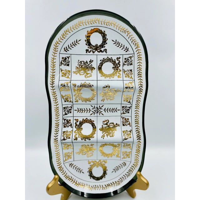 Mid 20th Century Mid-Century With Neoclassical Motif Signed & Partitioned Smoke-Color Glass Tray For Sale - Image 5 of 12