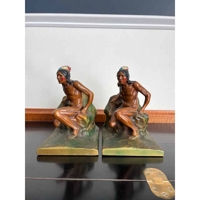 Early 20th Century Hand-Painted Native American Figural Bookends For Sale In New York - Image 6 of 9