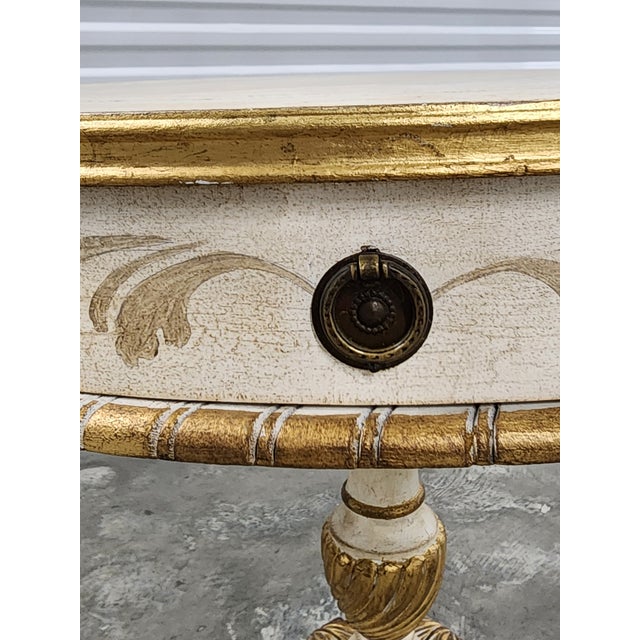 Antique White Decorative Florentine Style Handpainted Drum Side Table For Sale - Image 8 of 18