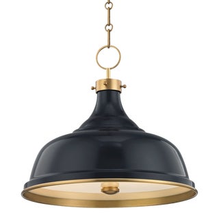 Hudson Valley Lighting Mark D. Sikes Painted No.1 3-Light Pendant, Aged Brass/Darkest Blue For Sale