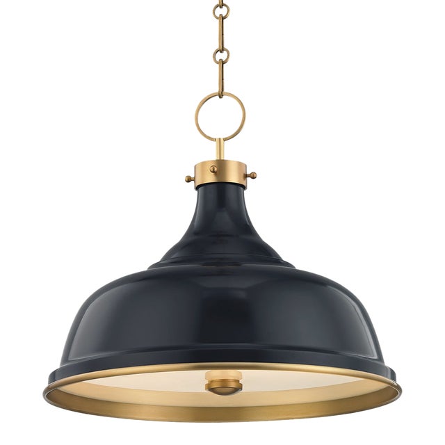 Hudson Valley Lighting Mark D. Sikes Painted No.1 3-Light Pendant, Aged Brass/Darkest Blue For Sale