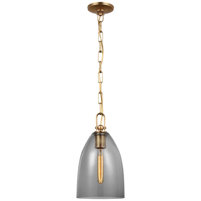 Chapman & Myers for Visual Comfort Signature Andros Medium Pendant in Antique-Burnished Brass with Smoked Glass For Sale