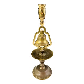 Antique English Victorian Brass Tavern Candlestick With Service Bell For Sale