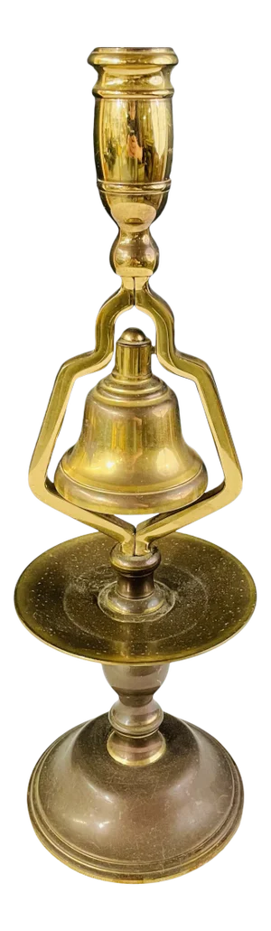 Antique English Victorian Brass Tavern Candlestick With Service Bell