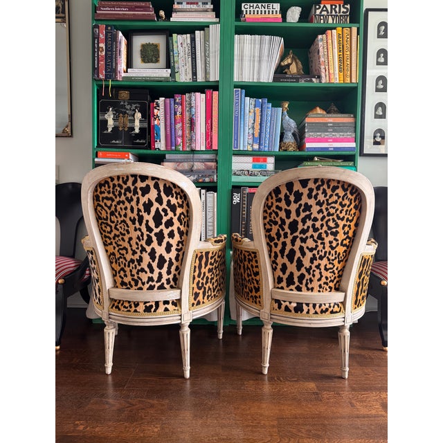 1970s Vintage Louis XVI Bergere Chairs in Velvet Leopard For Sale - Image 5 of 6