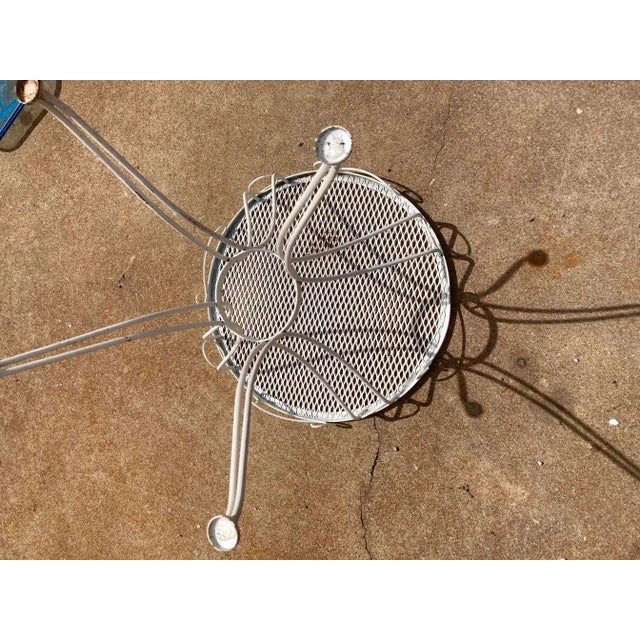 Metal Wrought Iron Mid Century Modern Woodard Style White Curved Back 2 Chairs & Table For Sale - Image 7 of 9