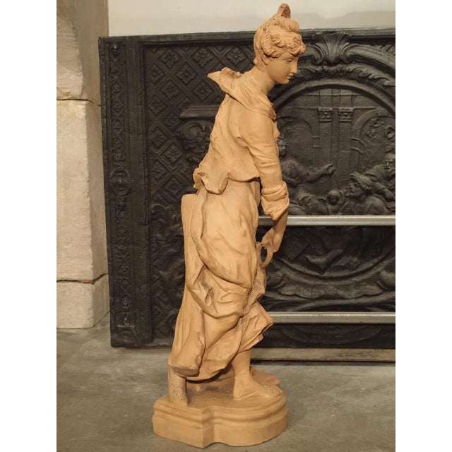 Ceramic 19th Century French Terra Cotta Statue of a Woman at a Fountain For Sale - Image 7 of 13