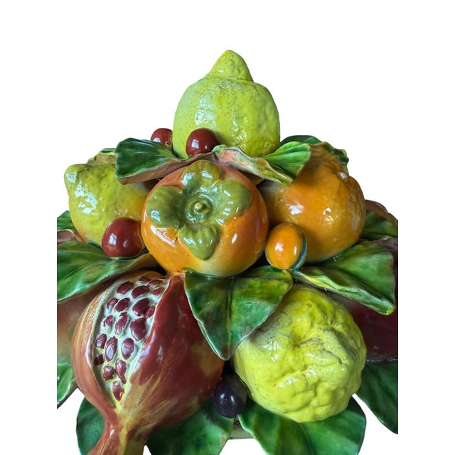 Ceramic Vintage 20th Century Italian Majolica Ceramic Fruit Basket Centerpiece by Cottura For Sale - Image 7 of 14