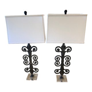Iron Curlicue Filigree Table Lamps -A Pair For Sale