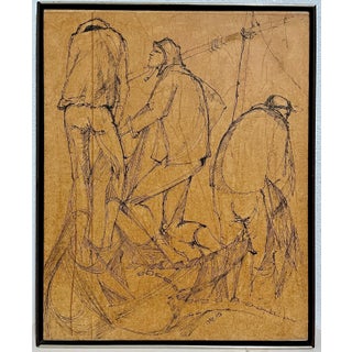 Moshe Katz, Modernist Israeli Soldiers Judaica Mixed Media Painting IDF Pilots Moshe Katz, c. 1950's For Sale