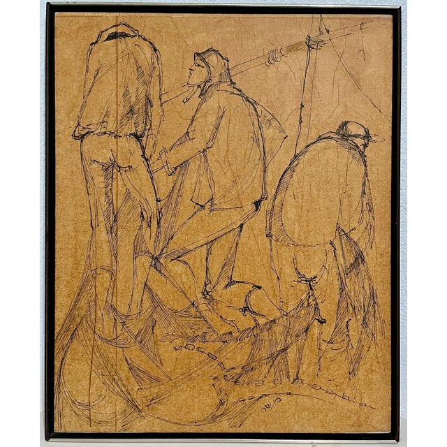 Moshe Katz, Modernist Israeli Soldiers Judaica Mixed Media Painting IDF Pilots Moshe Katz, c. 1950's For Sale