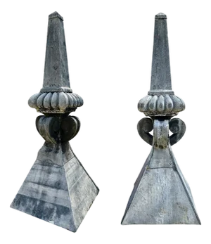 Monumental Lead Obelisks Finials, 1840s, Set of 2