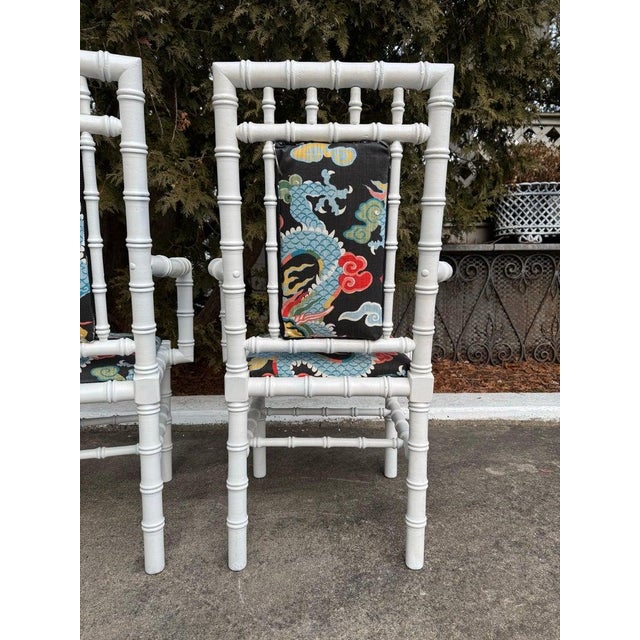 Wood Pair of White Wooden Faux Bamboo Chairs For Sale - Image 7 of 12