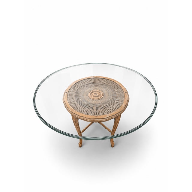 Maroon Vintage French Provincial Style 48” Glass-Top Dinette Set With Caned Table Base – Set of 5 For Sale - Image 8 of 10