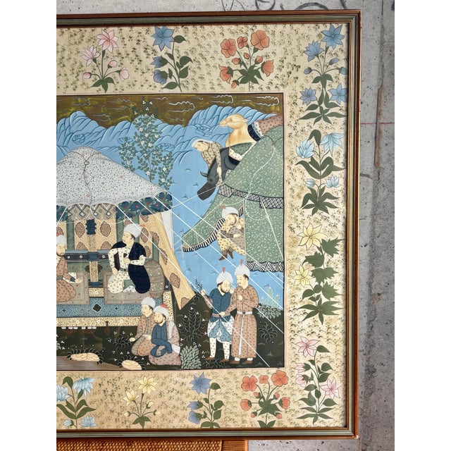 Sky Blue 20th Century Mughal Court Painting on Silk - Persian Indian Miniature Style For Sale - Image 8 of 8