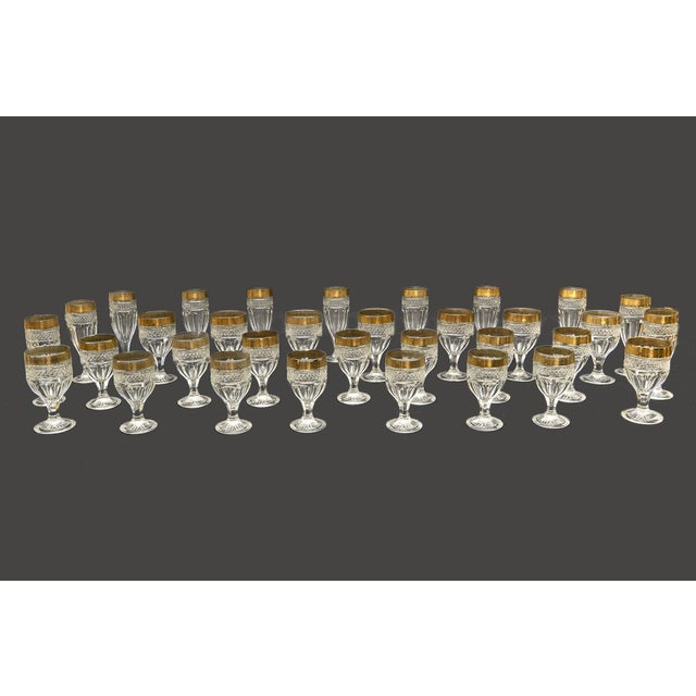 Mid-Century Crystal Glasses in the style of Saint Louis, 1950s, Set of 33 For Sale - Image 4 of 15