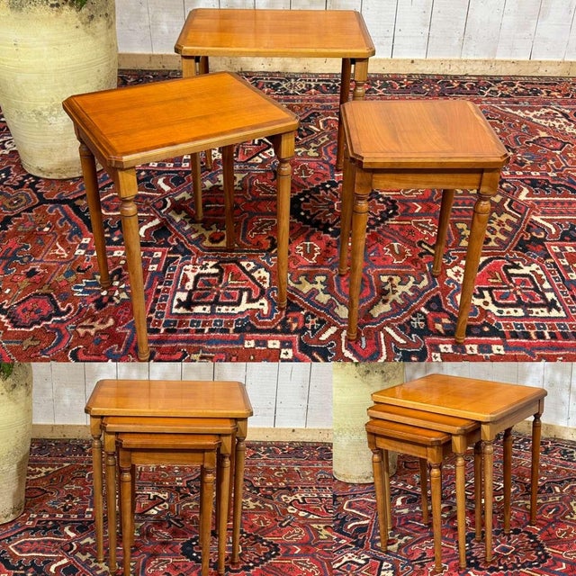 Set of 3 nesting cherrywood tables from the 1960s L=50cm W=37.5cm H=32cm.