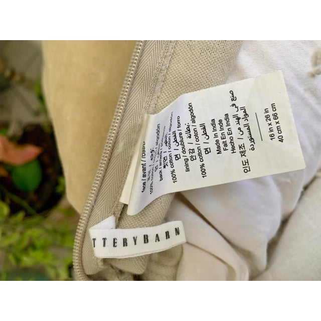 Pottery Barn Lumbar Decorative Pillow Velvet Printed 16” X 26” Reversible to Solid Natural Moroccan Style For Sale - Image 10 of 12