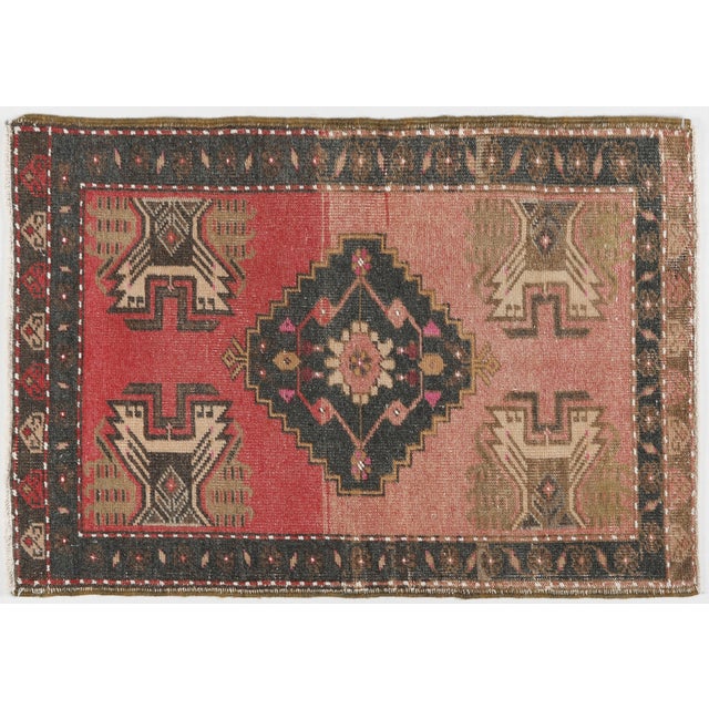 Rustic Entry Rug – Vintage Turkish Door Mat Rug - 1' 9'' X 3' 4'' A vintage Turkish handwoven door mat rug featuring a...