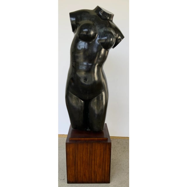 Theodore Alexander Black Metal Nude Female Torso Sculpture