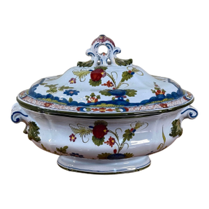 Vintage Hand Painted Floral Italian Faience Majolica Lidded Tureen