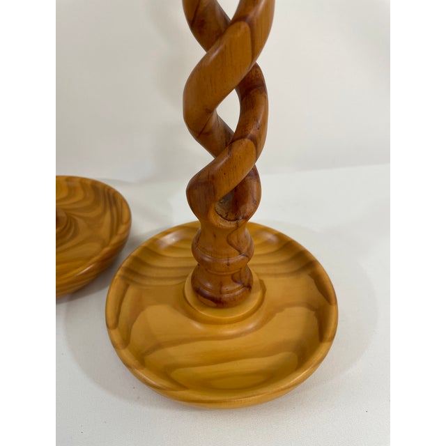 Mid 20th Century Vintage English Oak Open Barley Twist Candlesticks - A Pair For Sale - Image 5 of 15