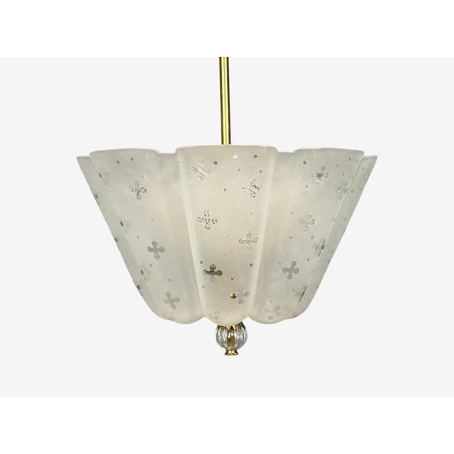 Nils Landberg, Rare Chandelier, Etched Glass, Brass, Sweden, 1940s For Sale In New York - Image 6 of 13