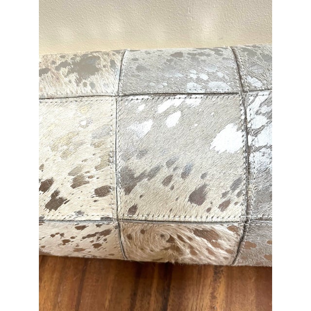 Early 21st Century Rare 30” Long Silver and White Luxury Cowhide Pillow For Sale - Image 5 of 6