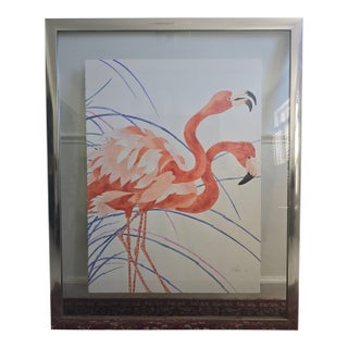 Flamingos Original Signed Watercolor Painting For Sale