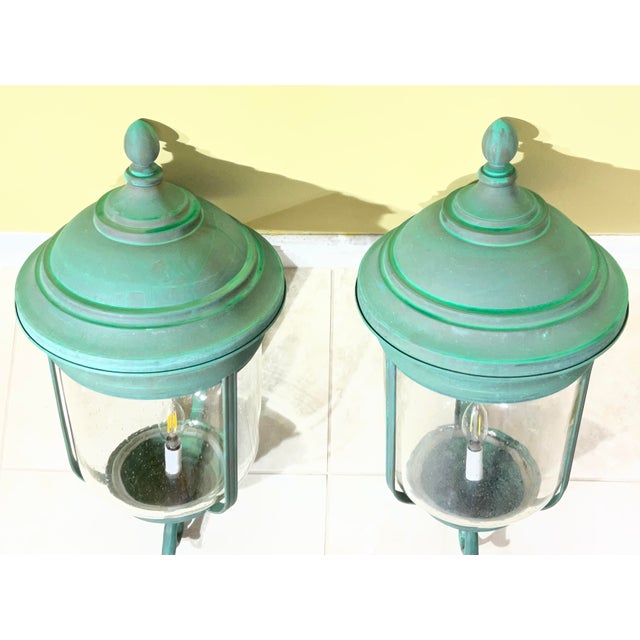 Pair of Vintage Solid Brass Wall Lanterns /Sconces 26”x 12” X13” For Sale - Image 15 of 15