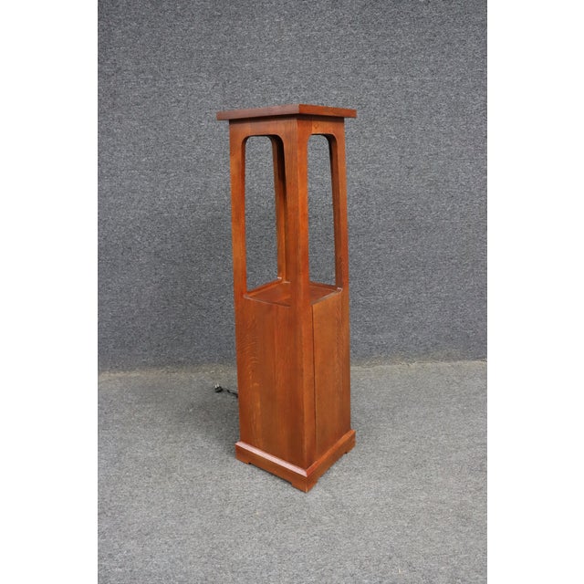 Stickley Quarter Sawn Oak Lighted Display Pedestal Cabinet For Sale - Image 13 of 14