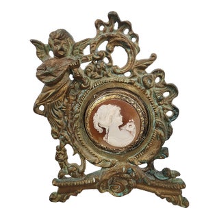 1930s Brass Rococo Framed Cameo For Sale