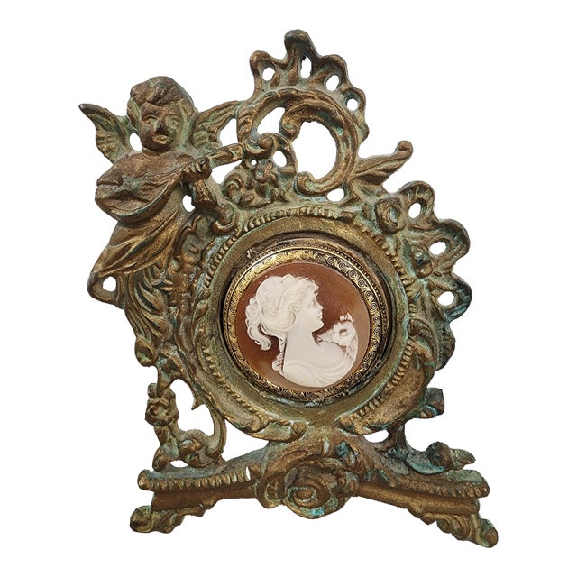 1930s Brass Rococo Framed Cameo For Sale
