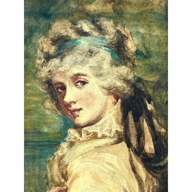 George Romney Portrait Painting of Lady Pamela Fitzgerald Watercolor. For Sale In New York - Image 6 of 6