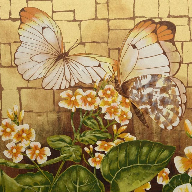 Magnificent Oversized Asian Painting of Butterflies Chairish