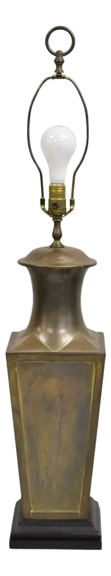 Vintage Chinoiserie Patinated Brass Square Jardiniere Table Lamp Wildwood