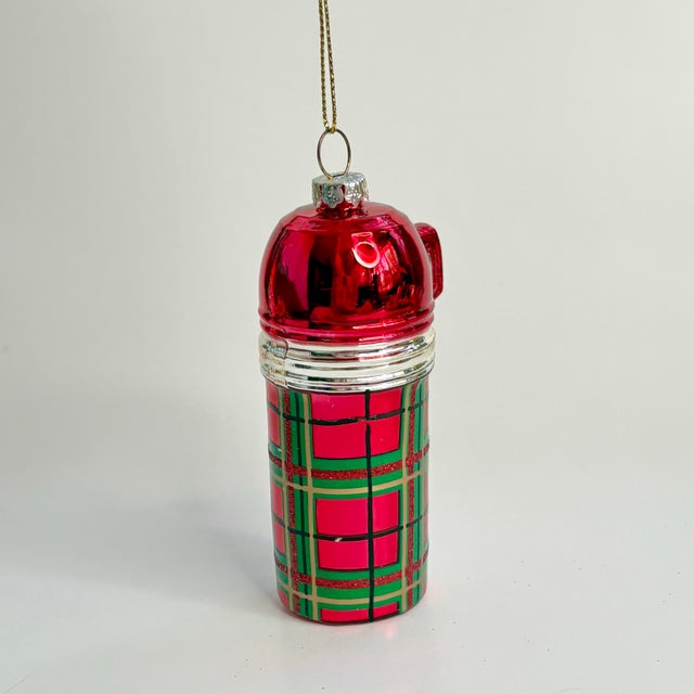 1990s Retro Plaid Thermos Glass Christmas Ornament For Sale - Image 5 of 8