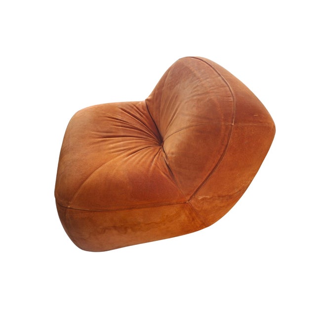Vintage 3-Seater Sofa and Armchair in Orange Velvet, 1970s, Set of 2 For Sale - Image 4 of 11