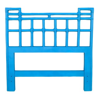 Ficks Reed Turquoise Blue Bamboo Geometric Single Headboard- Twin Size For Sale