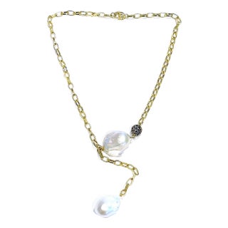 Bochic “Capri” Vintage Baroque Pearl & Multi Sapphire Necklace Set in 18K & Silv For Sale