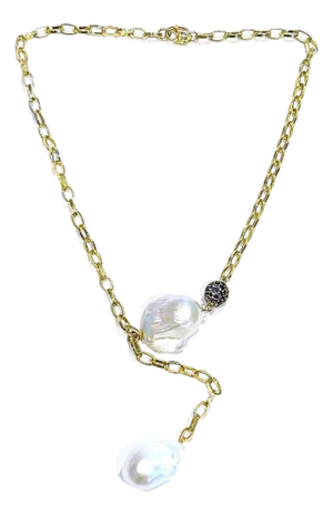 Bochic “Capri” Vintage Baroque Pearl & Multi Sapphire Necklace Set in 18K & Silv