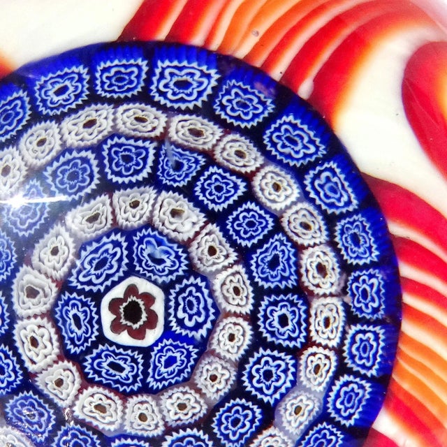Late 20th Century Vintage Murano Galliano Ferro Millefiori Flower Mosaic Mandala Red Swirl Italian Art Glass Paperweight For Sale - Image 5 of 6