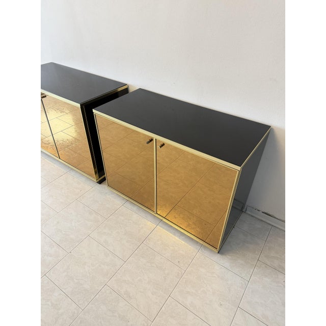 Gold Mirrored Glass and Brass Storage Units attributed to Renato Zevi, 1970s, Set of 2 For Sale - Image 4 of 18