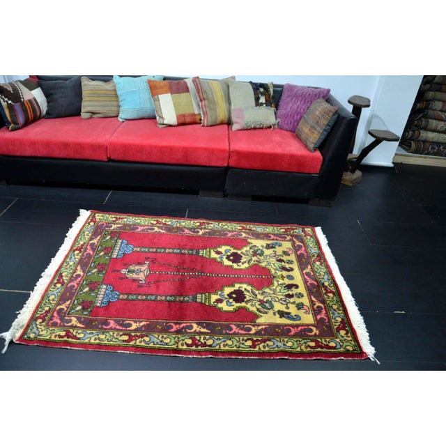 Textile 1960s Turkish Islamic Handmade Prayer Rug For Sale - Image 7 of 10