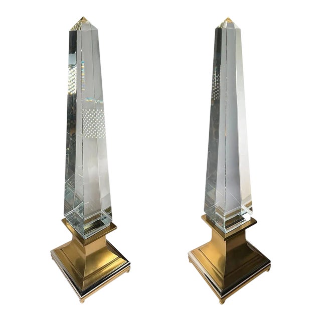 Electrified Crystal Obelisk Lamps - a Pair For Sale