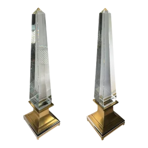 Electrified Crystal Obelisk Lamps - a Pair