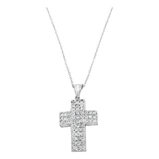 Diamond Cross Pendant 1.65cttw 14k White Gold 16" For Sale