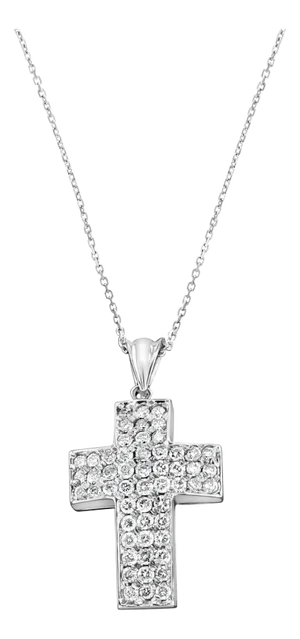 Diamond Cross Pendant 1.65cttw 14k White Gold 16"